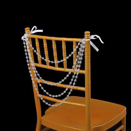 16" Clear Faux Pearl Beaded Chiavari Chair Back Garland Sash, Pre-Tied Pearl String Wedding Chair Decor